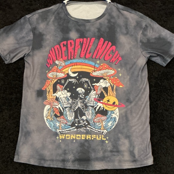 Tops - Wonderful Night Graphic Tee - Tie-Dye Grey with Colorful Print